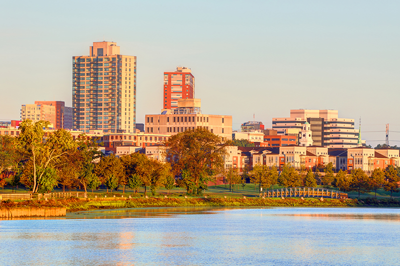 New Brunswick downtown skyline along the Raritan River